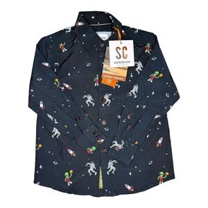 Sovereign Code Space Shirt Astronauts Rockets Long Sleeve Button Up 3T NWT‎